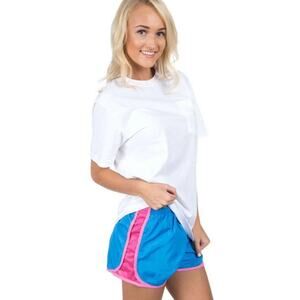 New XS Lauren James Preptec Athletic Shorties Pink Blue Lined Running Shorts